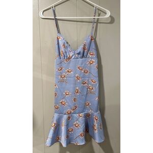 Urban Outfitters Daisy Slip Dress XS – Blue Floral Ruffle Hem Mini Dress Y2K Sof